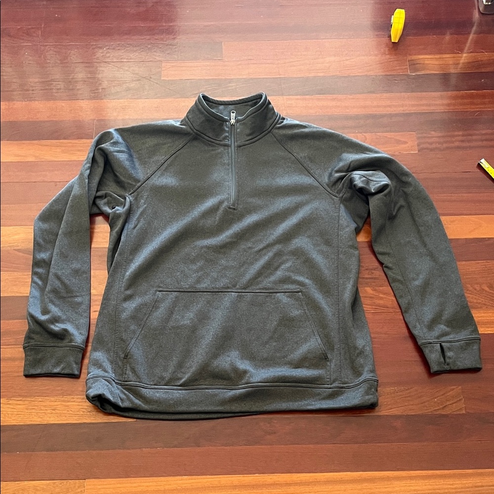 Mens LT Duluth Dark Gray Fleece Lined Sweater With Kangaroo pocket